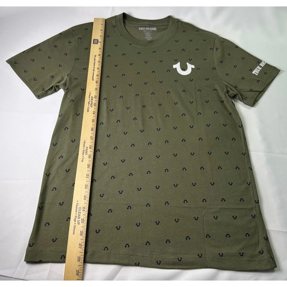 True Religion Men's Olive Green Mini Horseshoe Logo AOP Med Short Sleeve T-Shirt